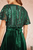 Yumi Green Embellished Velvet Wrap Skater Midi Dress