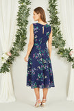 Yumi Navy Floral Print Midi Skater Dress