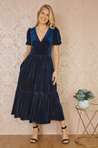 Yumi Navy Velvet Midi Dress