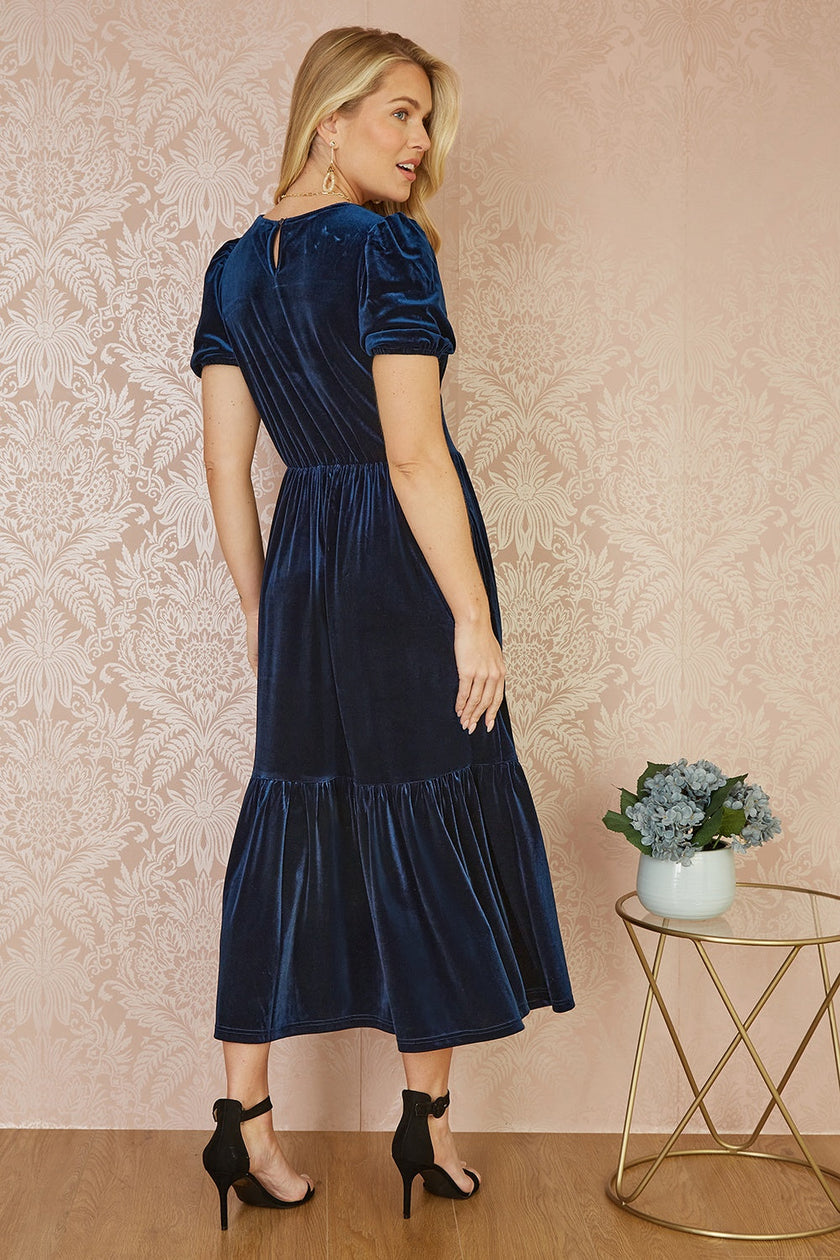 Yumi Navy Velvet Midi Dress