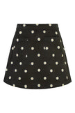 Yumi Black Corduroy Embroidered Daisy Mini Skirt