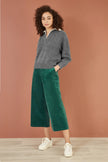 Yumi Green Cord Cropped Wide Leg Trousers With Pockets