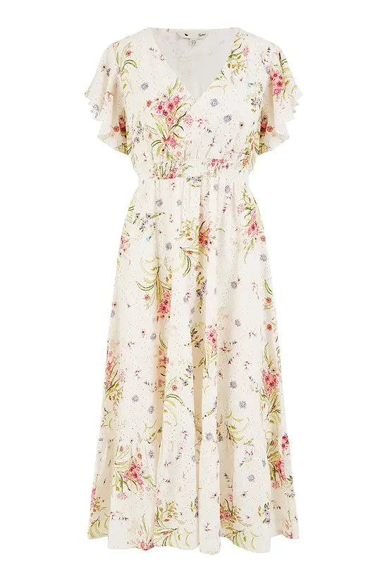Yumi White Floral Broderie Anglaise Wrap Midi Dress