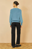 Yumi Blue Relaxed Fit Cardigan With Stitch Detail