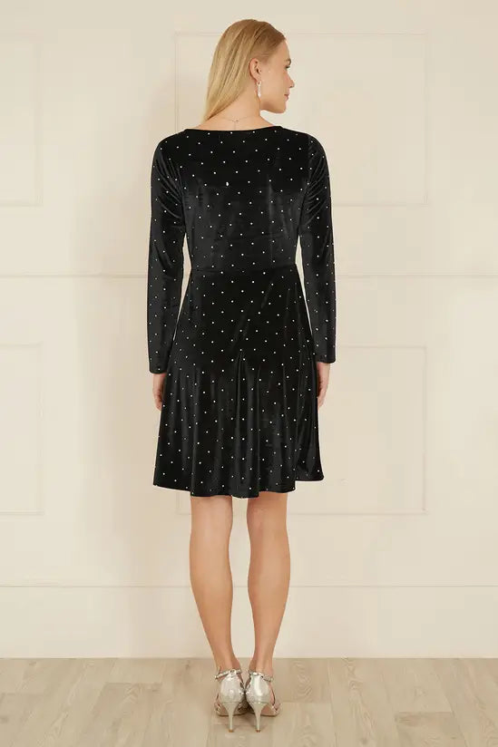 Yumi Black Skater Dress With Diamantes and Long Sleeve