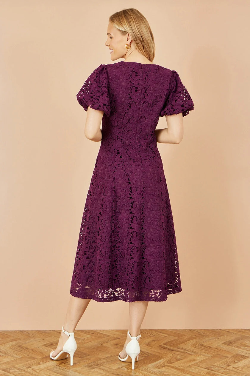 Yumi Burgundy Lace Midi Skater Dress