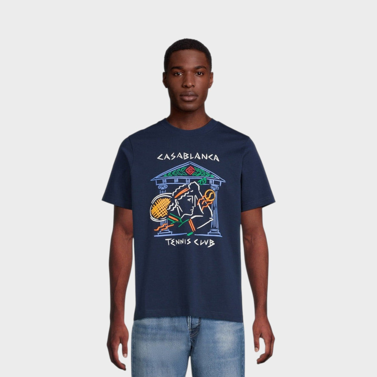 Crayon Temple Tennis Club Screen Printed T-Shirt Navy