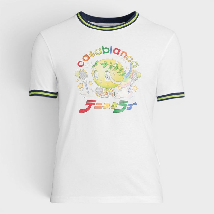 Tennis Mascot Contrast Ringer Tee White