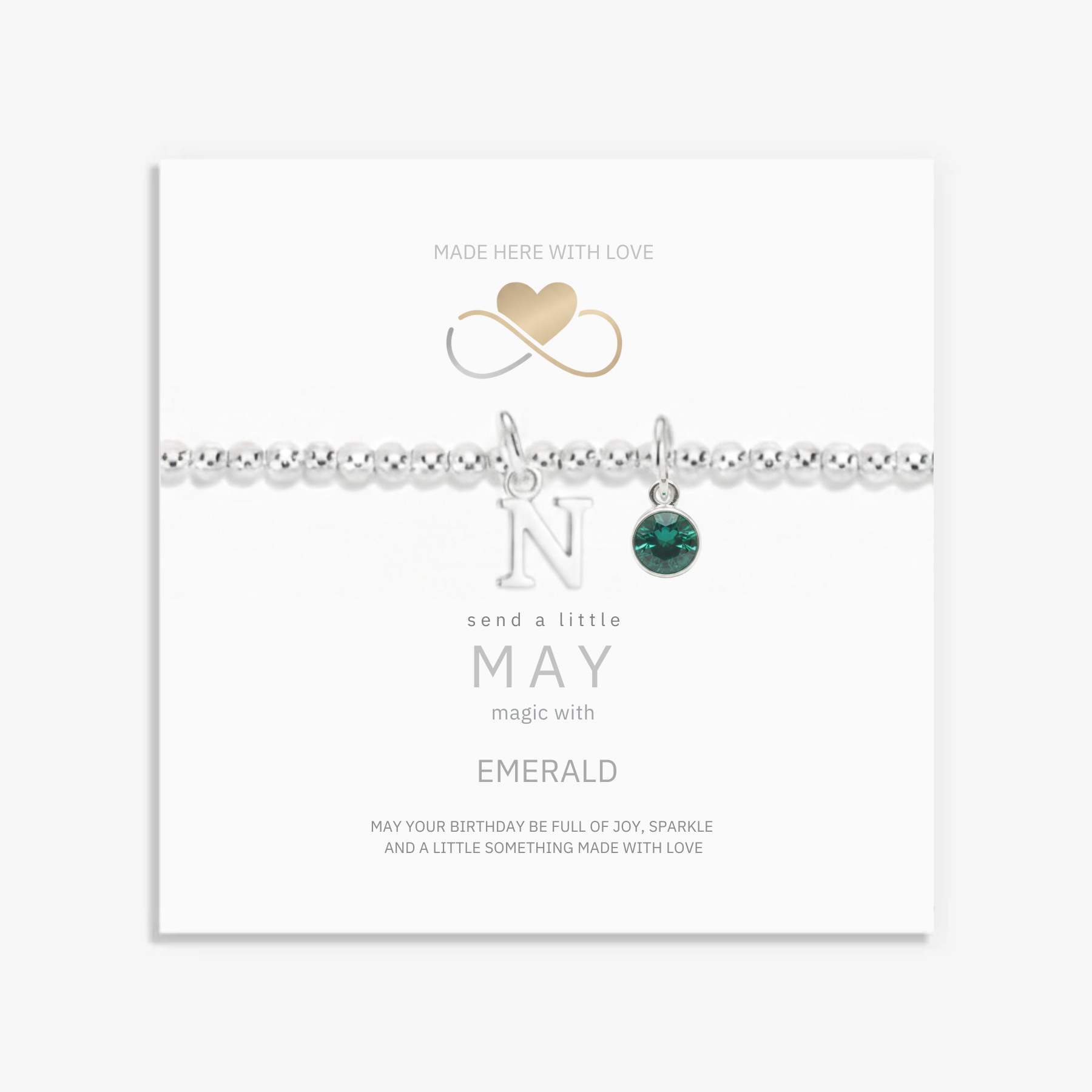 Personalised May Birthday Initial Letter & Birthstone Bracelet