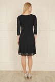 Mela Black Velour Spot 3/4 Sleeve Wrap Skater Dress