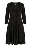 Mela Black Velour Spot 3/4 Sleeve Wrap Skater Dress