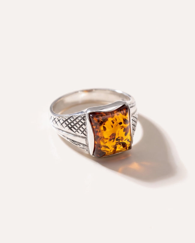 Men's Amber Solitaire Ring