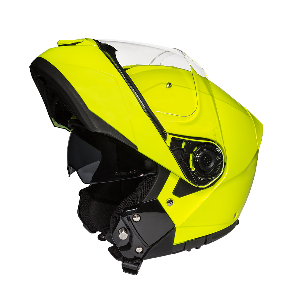 Daytona Glide Modular Motorcycle Helmet - DOT & ECE Approved, Bluetooth Ready, Dual Visor, Men/Women/Youth - Fluorescent Yellow