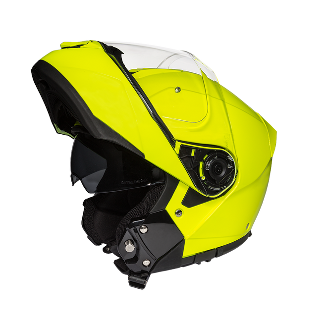 Daytona Glide Modular Motorcycle Helmet - DOT & ECE Approved, Bluetooth Ready, Dual Visor, Men/Women/Youth - Fluorescent Yellow