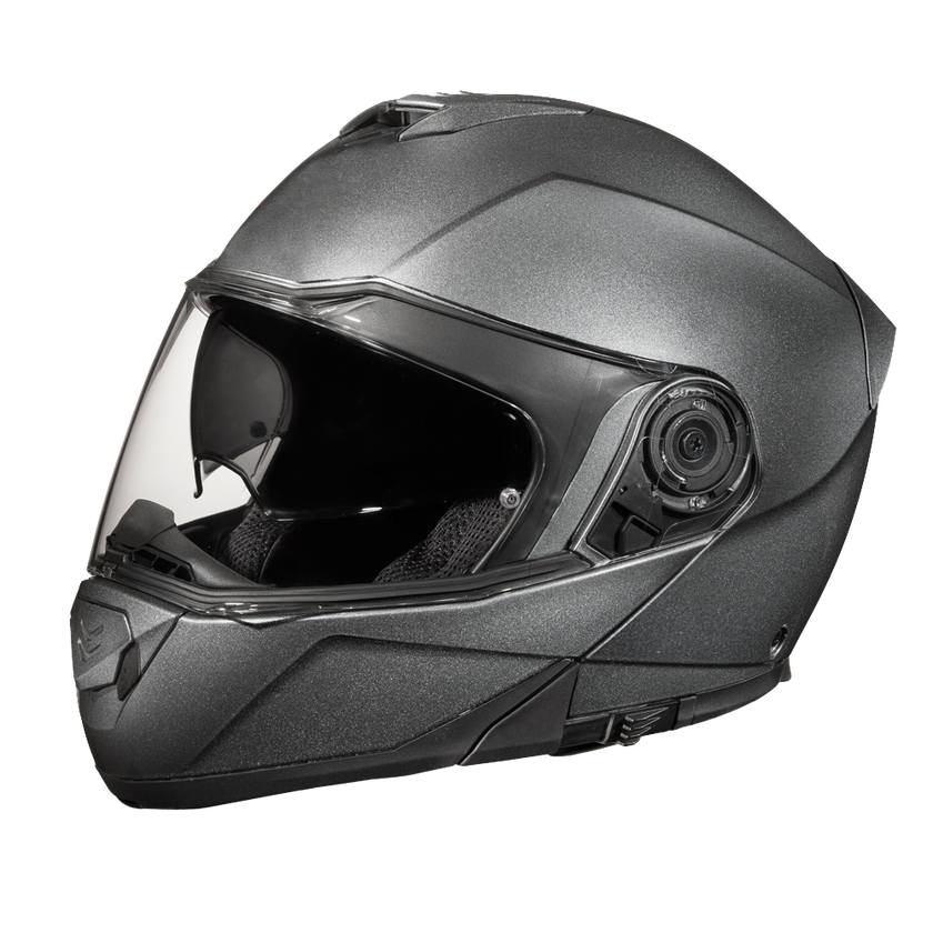 Daytona Glide Modular Motorcycle Helmet - DOT & ECE Approved, Bluetooth Ready, Dual Visor, Men/Women/Youth - Gun Metal Grey Metallic