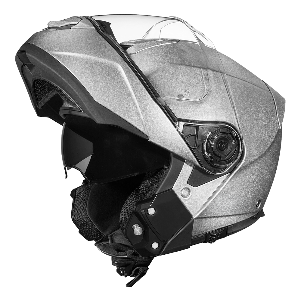 Daytona Glide Modular Motorcycle Helmet - DOT & ECE Approved, Bluetooth Ready, Dual Visor, Men/Women/Youth- Silver Metallic