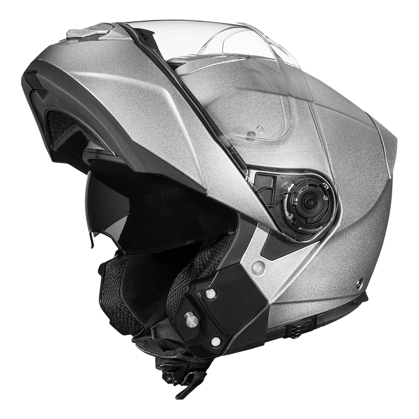 Daytona Glide Modular Motorcycle Helmet - DOT & ECE Approved, Bluetooth Ready, Dual Visor, Men/Women/Youth- Silver Metallic