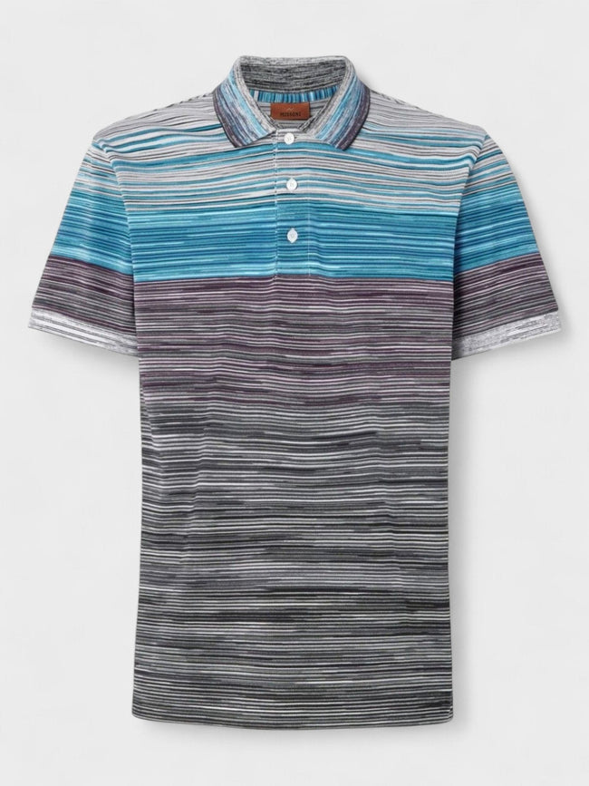 Missoni Space Dye Short Sleeve Polo Shirt Blue
