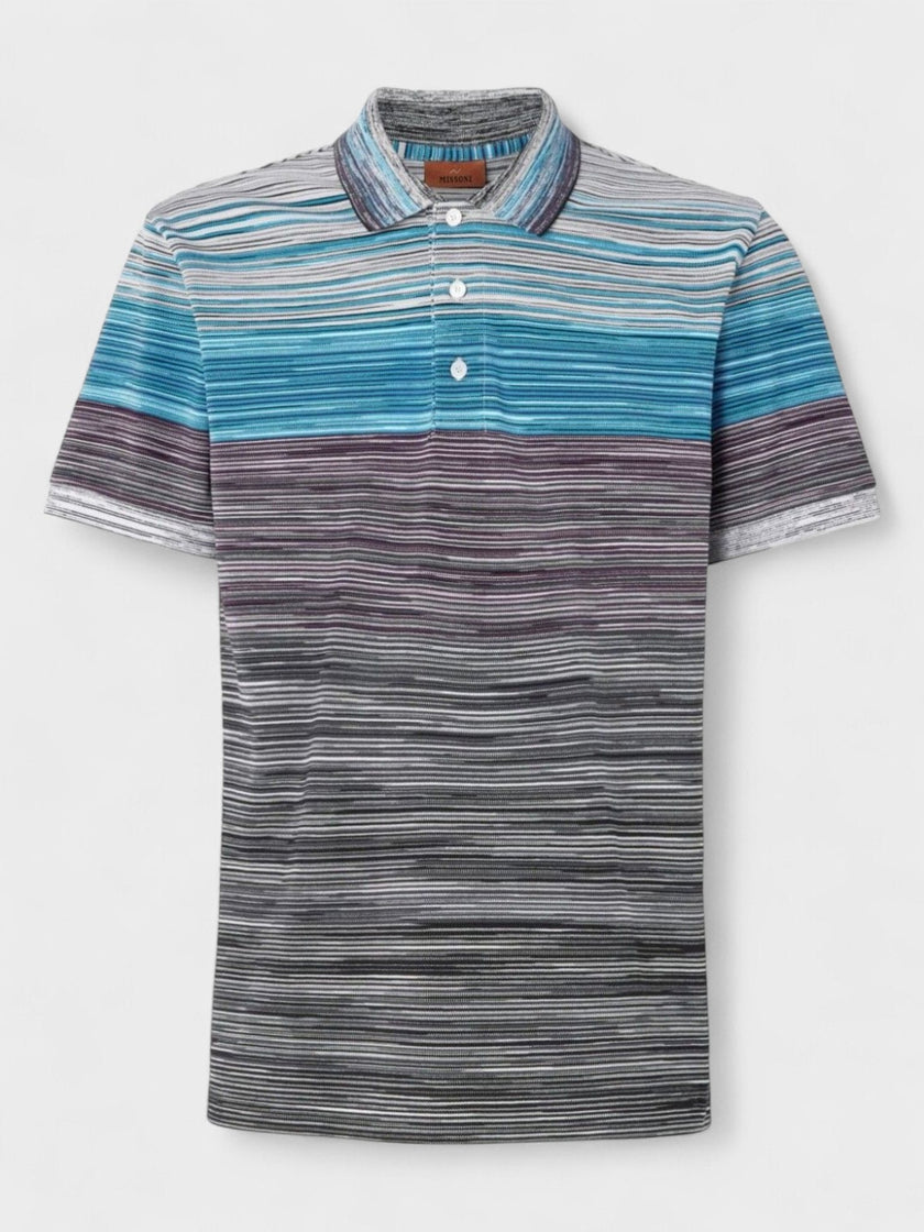 Missoni Space Dye Short Sleeve Polo Shirt Blue