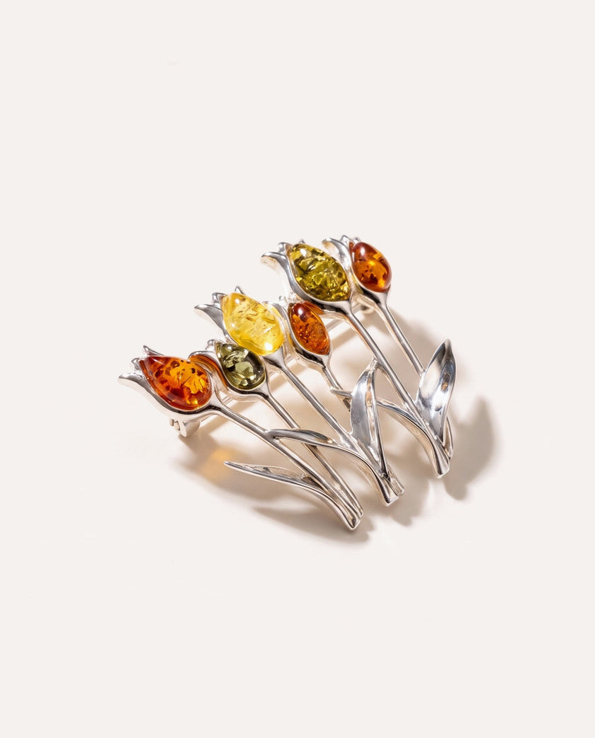 Multicolour Tulip Amber Brooch