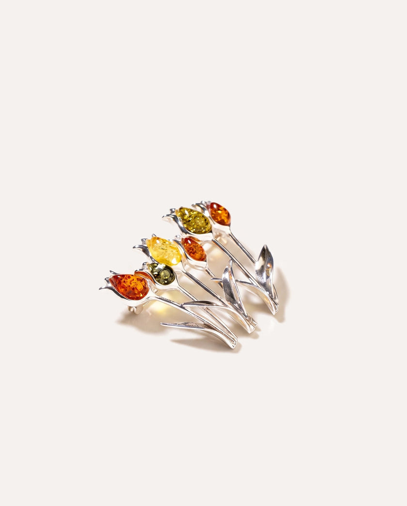 Multicolour Tulip Amber Brooch