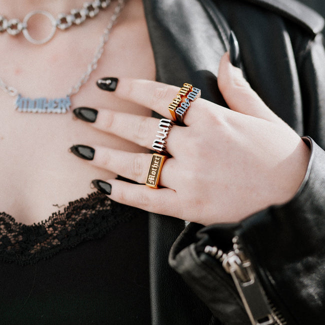 Mother Enamel Gold Signet Ring