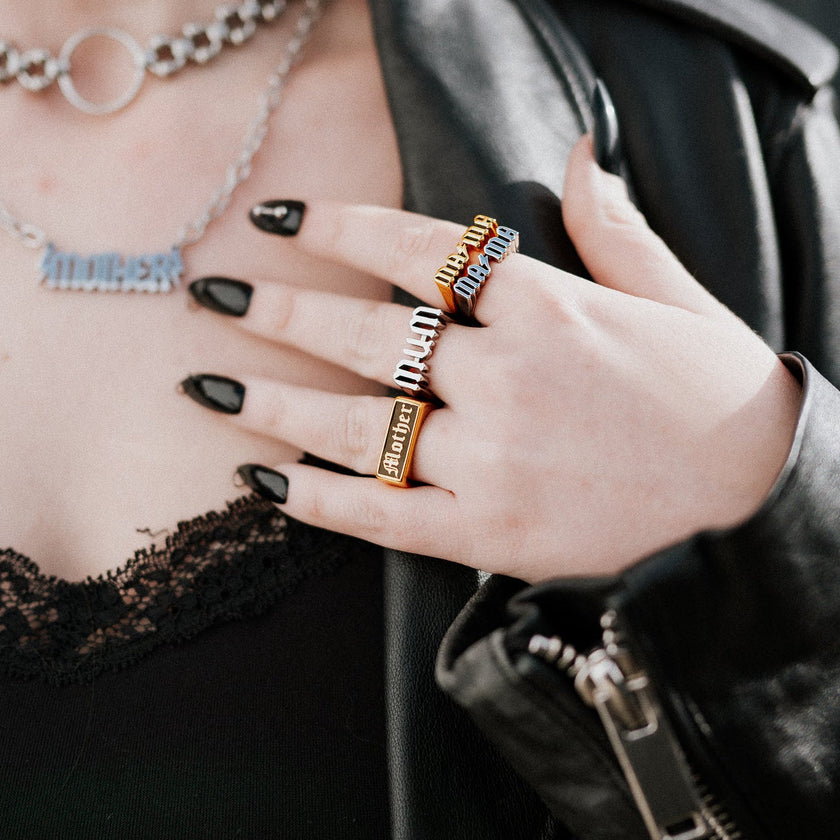 Mother Enamel Gold Signet Ring