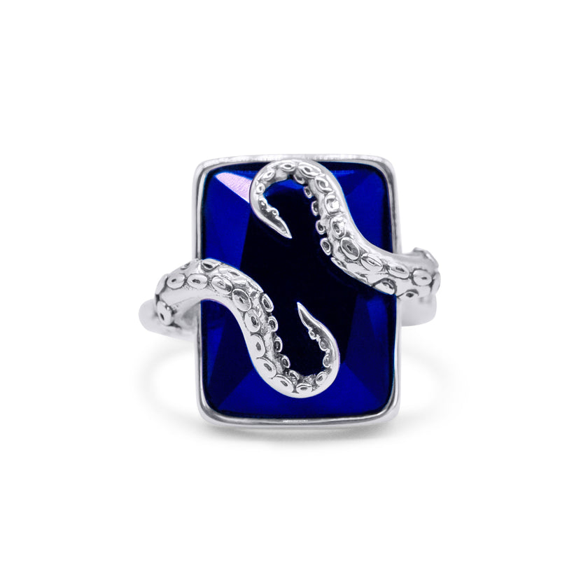 Kraken-Umarmung Blauer Stein Ring