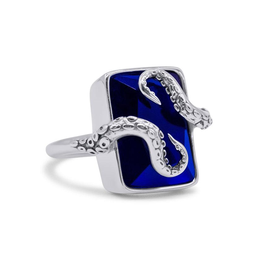 Kraken-Umarmung Blauer Stein Ring