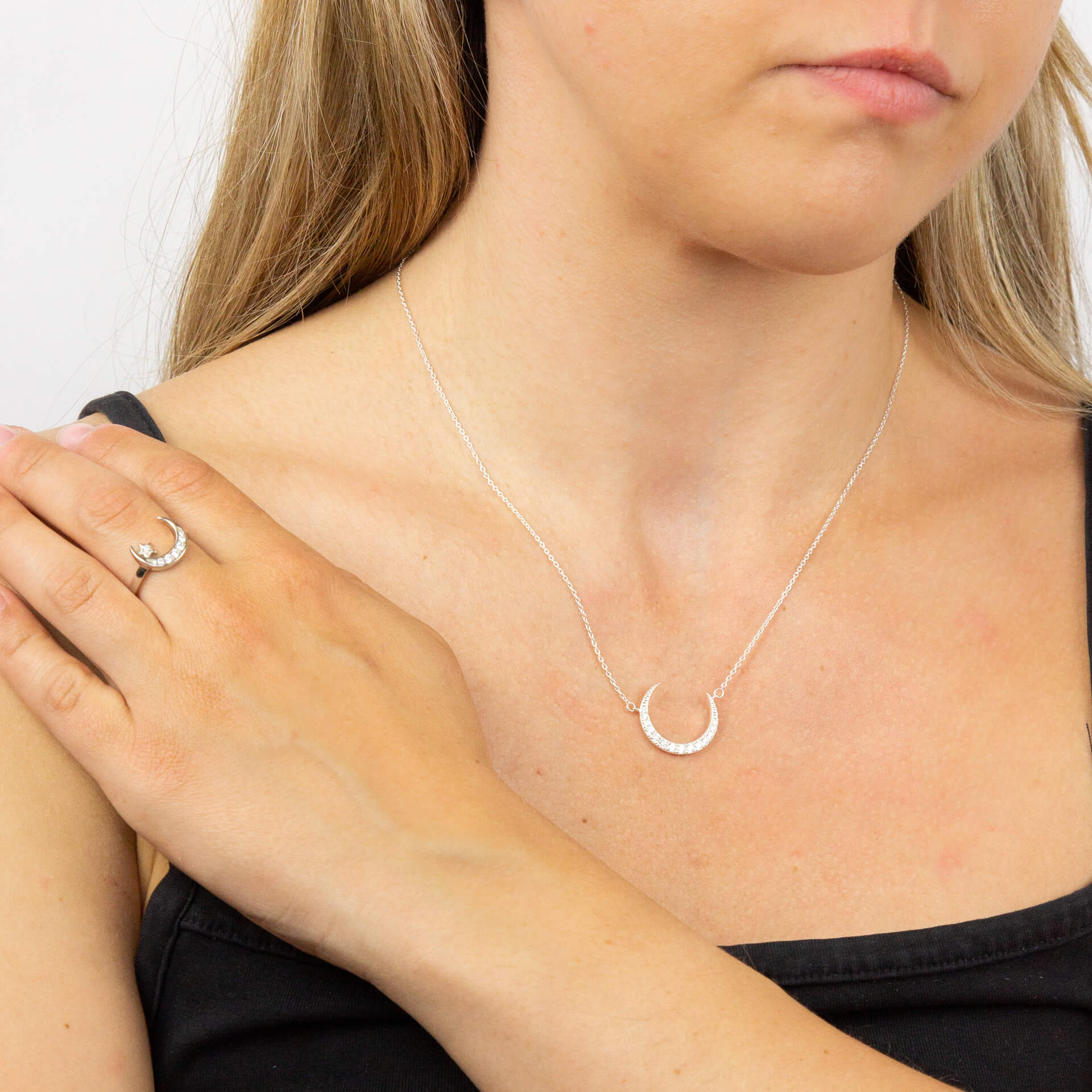 Beginnings Crescent Moon and Star Ring with CZ
