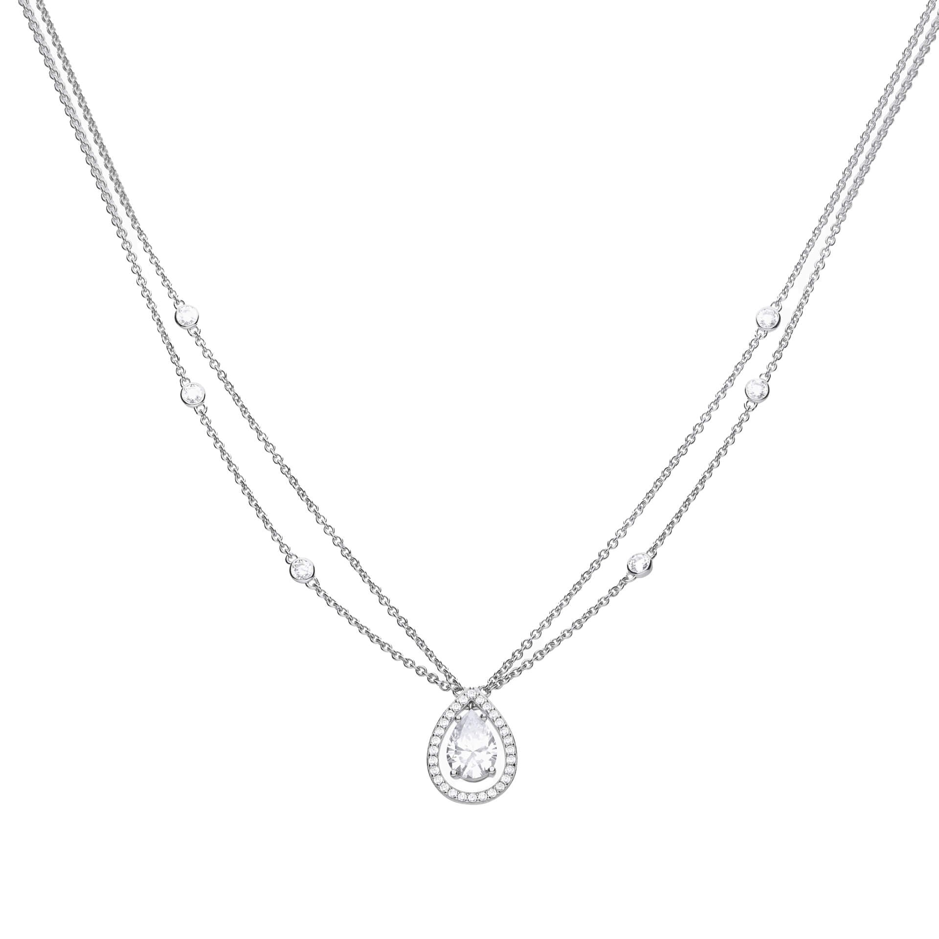 Diamonfire Teardrop Zirconia Double Chain Necklace