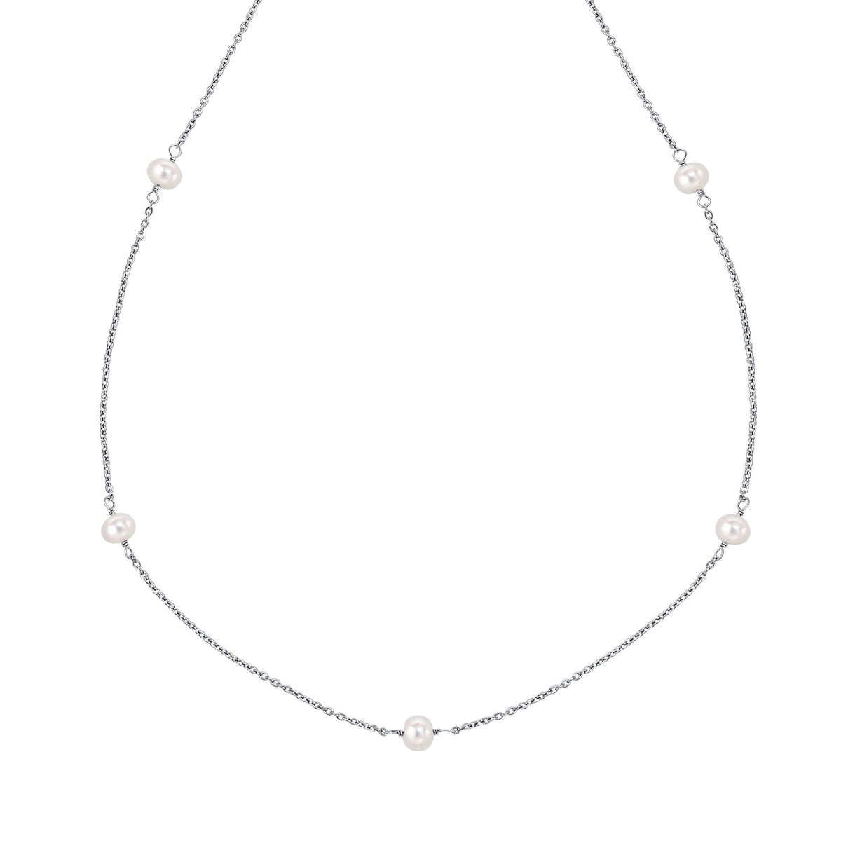 D For Diamond Pearl Station Necklace with Diamond