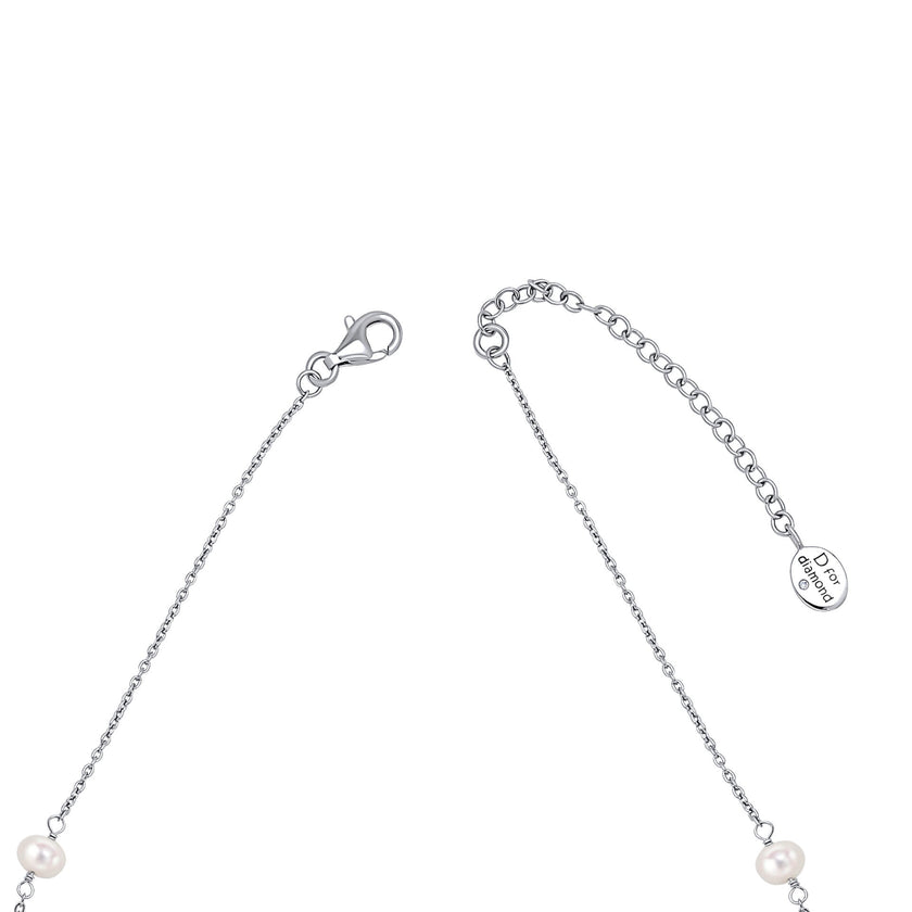 D For Diamond Pearl Station Necklace with Diamond