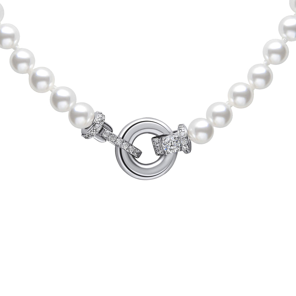 Diamonfire Shell Pearl Necklace with Zirconia Feature Clasp