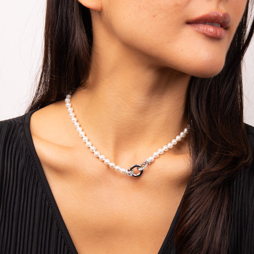 Diamonfire Muschelperlenkette mit Zirkonia-Verschluss