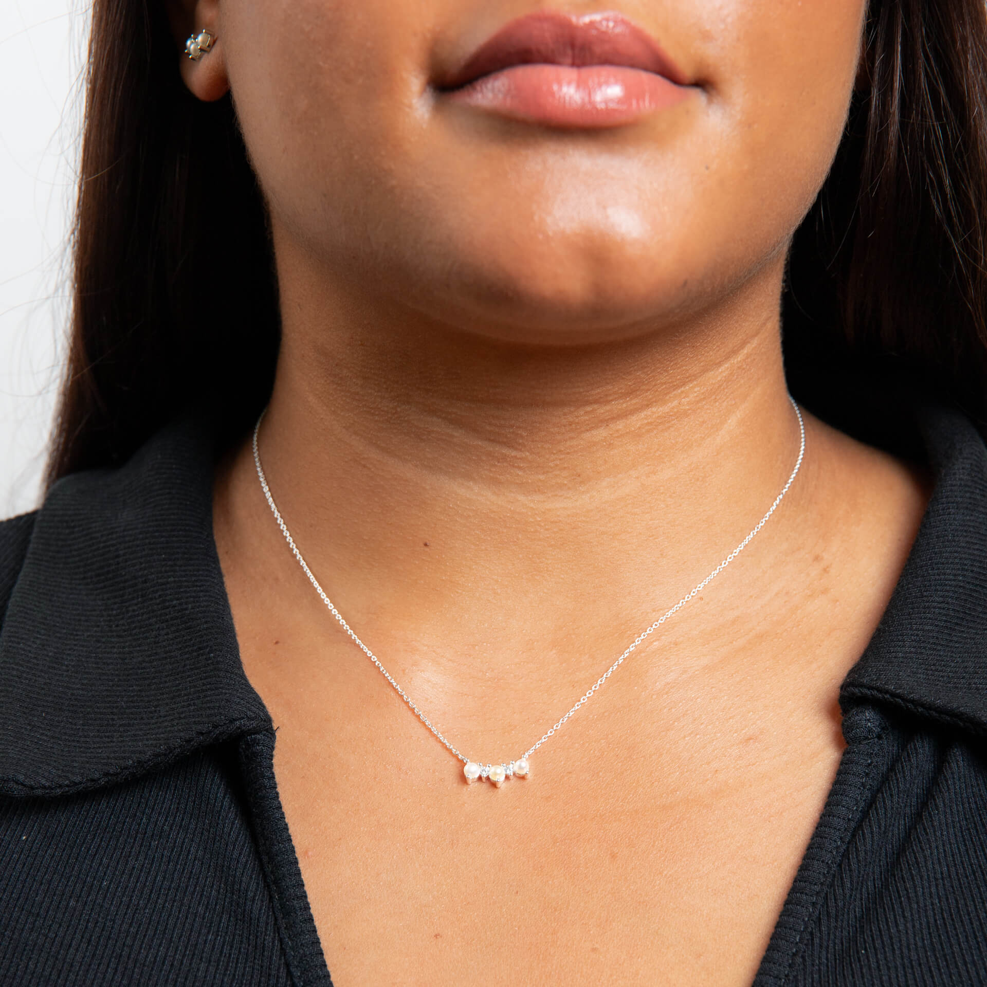 Beginnings Curved Freshwater Pearl and Cubic Zirconia Bar Necklace