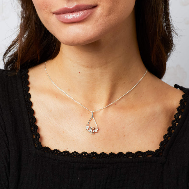 Laura Ashley Silberne Talon Streifen Liebesvögel Halskette