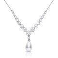 Diamonfire Statement Zirconia Lined Necklace with Shell Pearl Drop