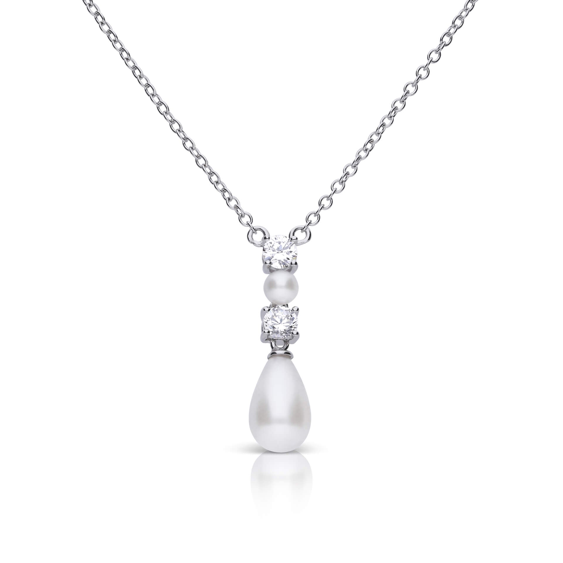 Diamonfire Alternating Shell Pearl and Zirconia Drop Necklace