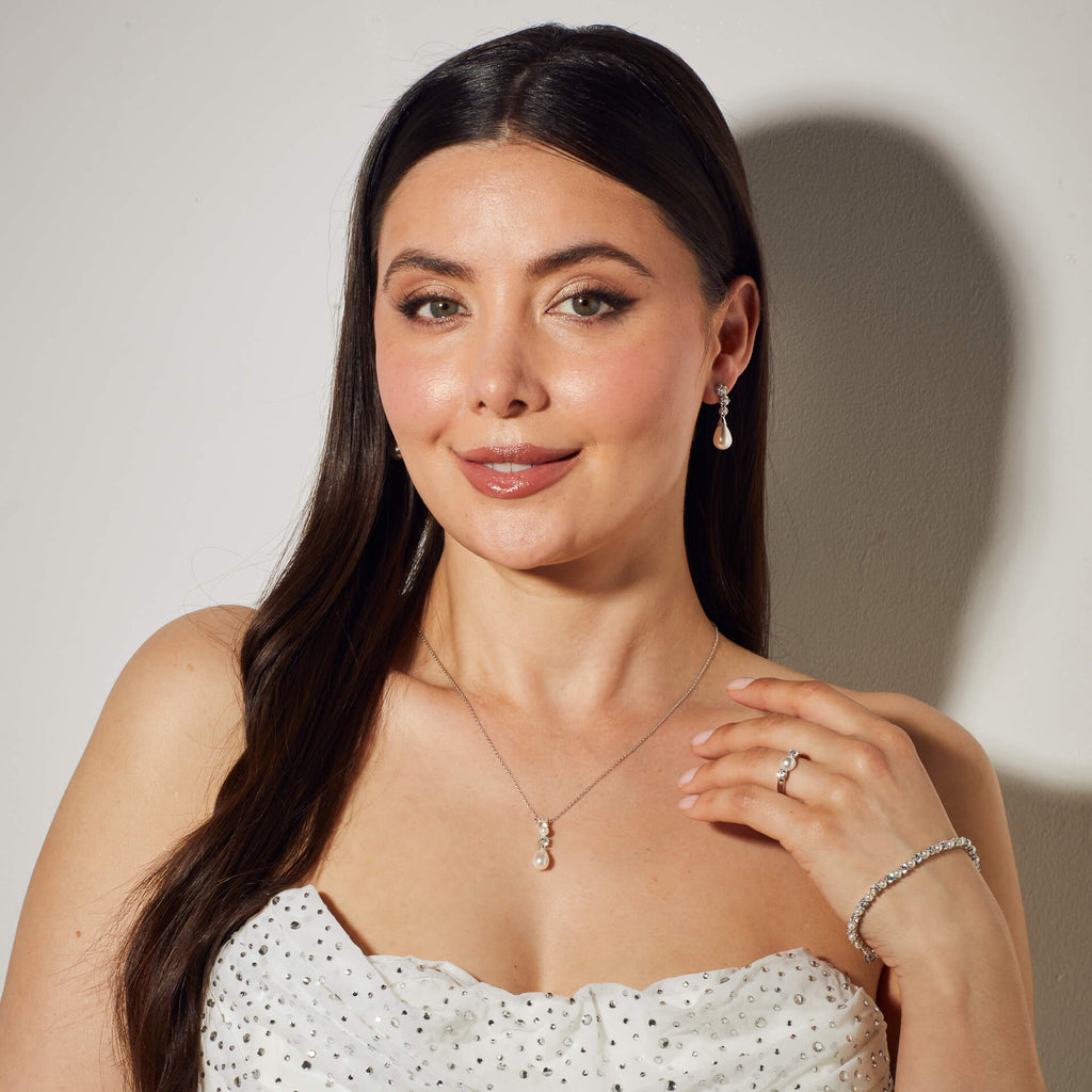 Diamonfire Statement Zirconia Drop Earrings Shell Pearl