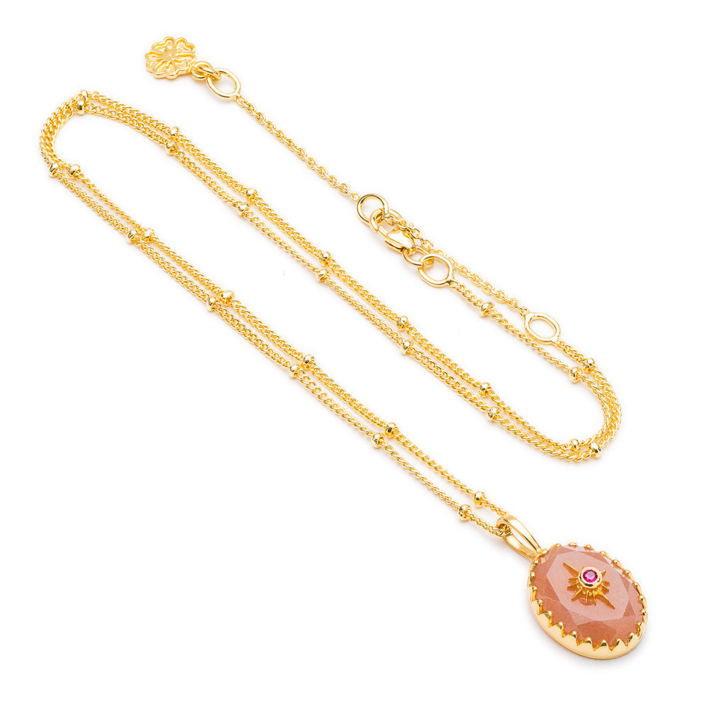 Lone Star Statement Necklace Gold Vermeil Peach Moonstone