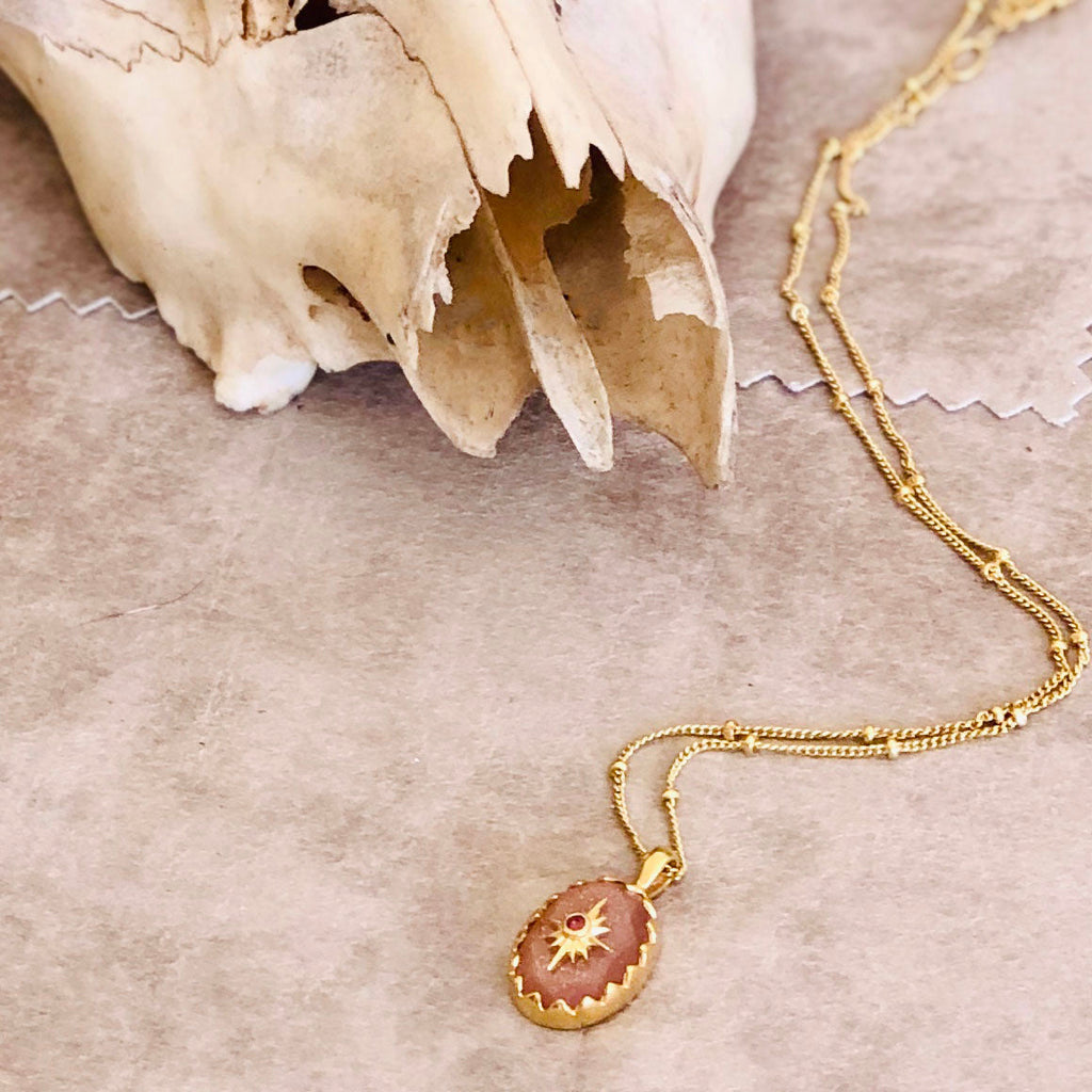 Lone Star Statement Necklace Gold Vermeil Peach Moonstone