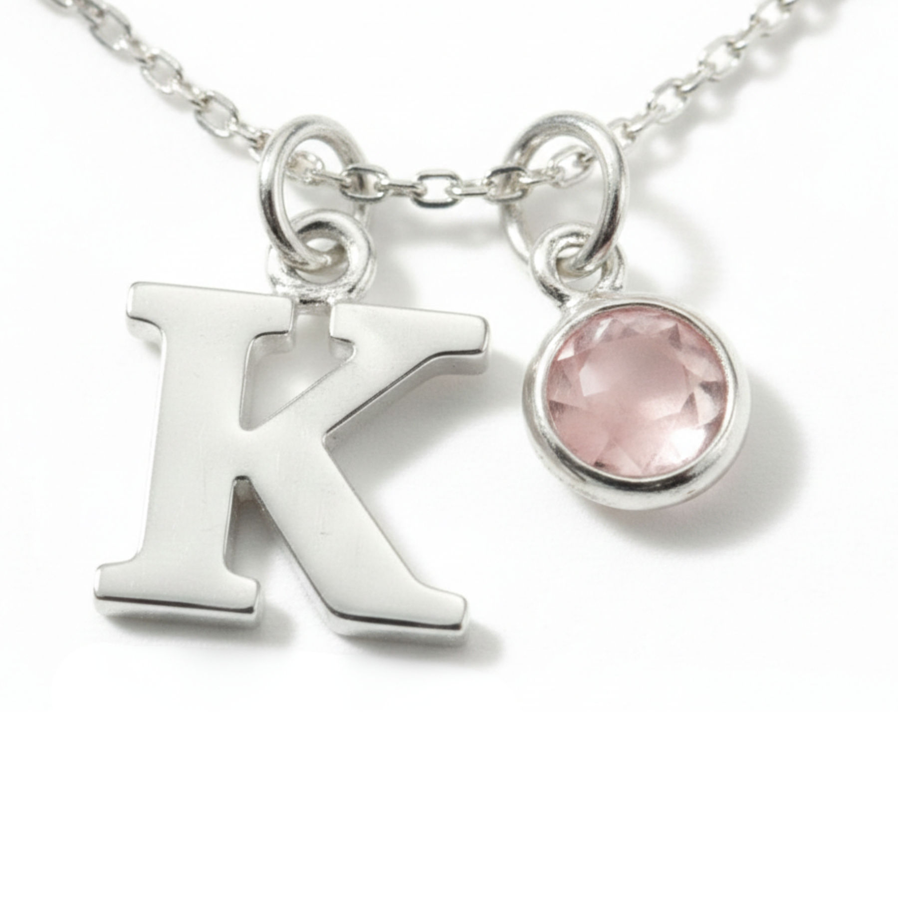 Initial & October Birthstone Necklace | Personalised Rose Quartz Gift