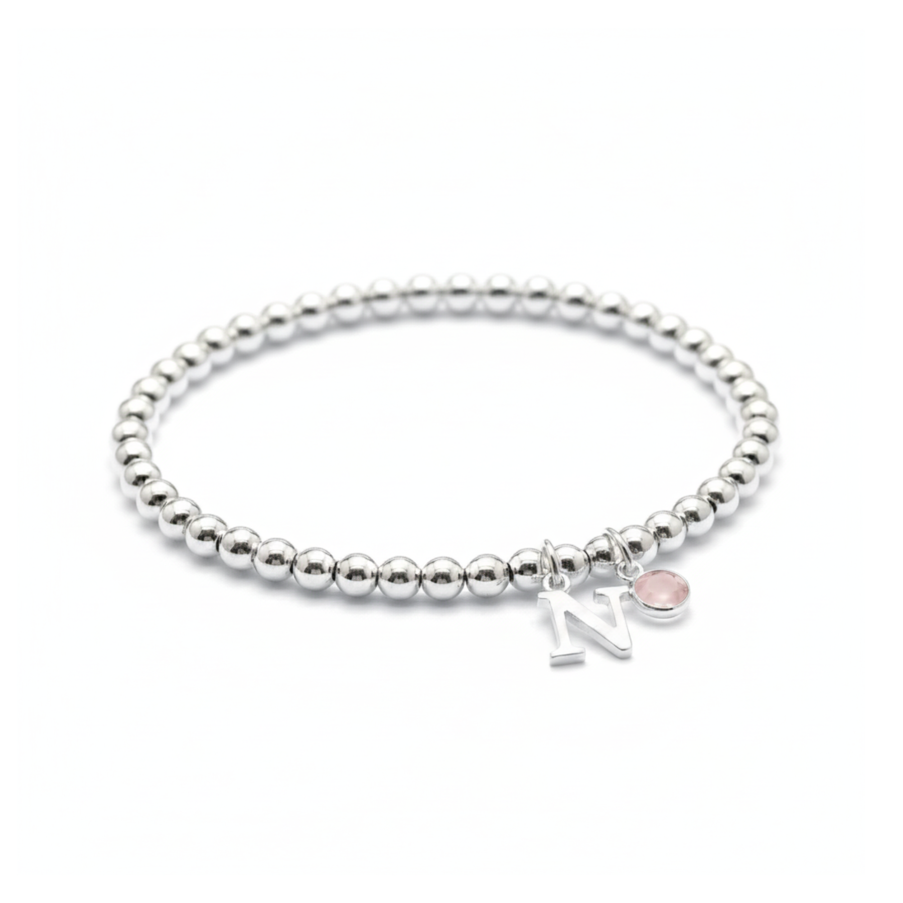 Initial & October Birthstone Bracelet | Personalised Stretch Bead Bracelet