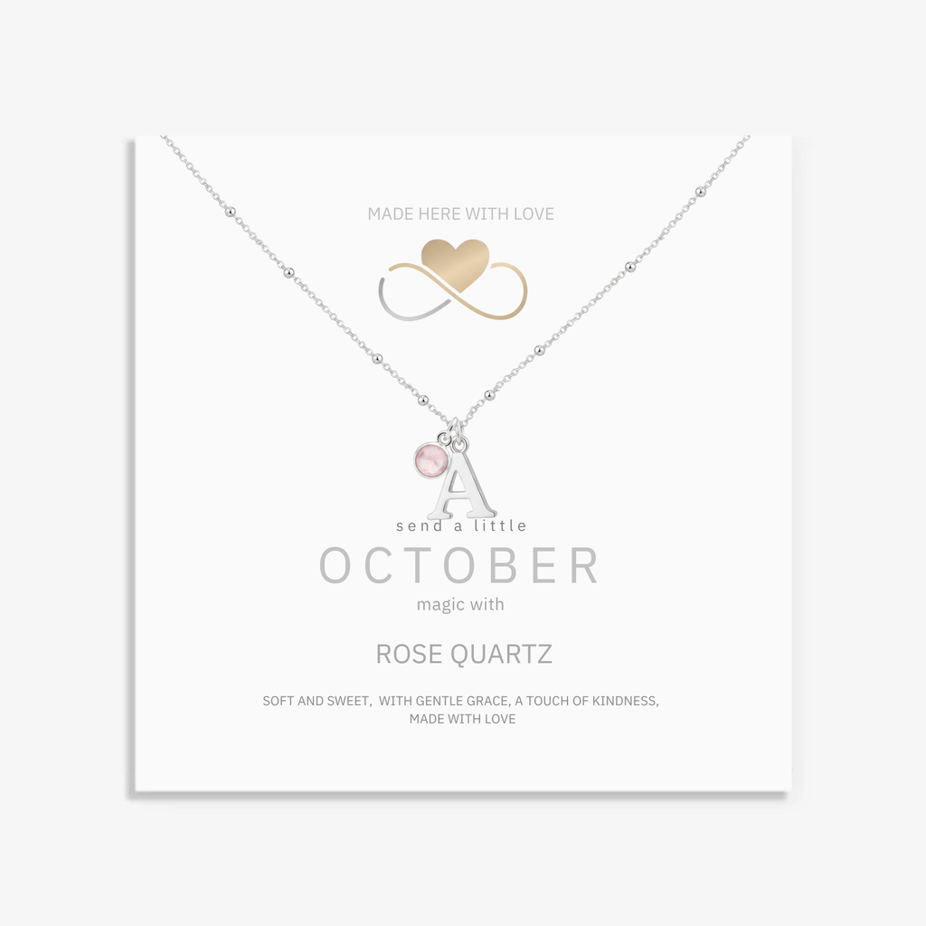 Initial & October Birthstone Necklace | Personalised Rose Quartz Gift