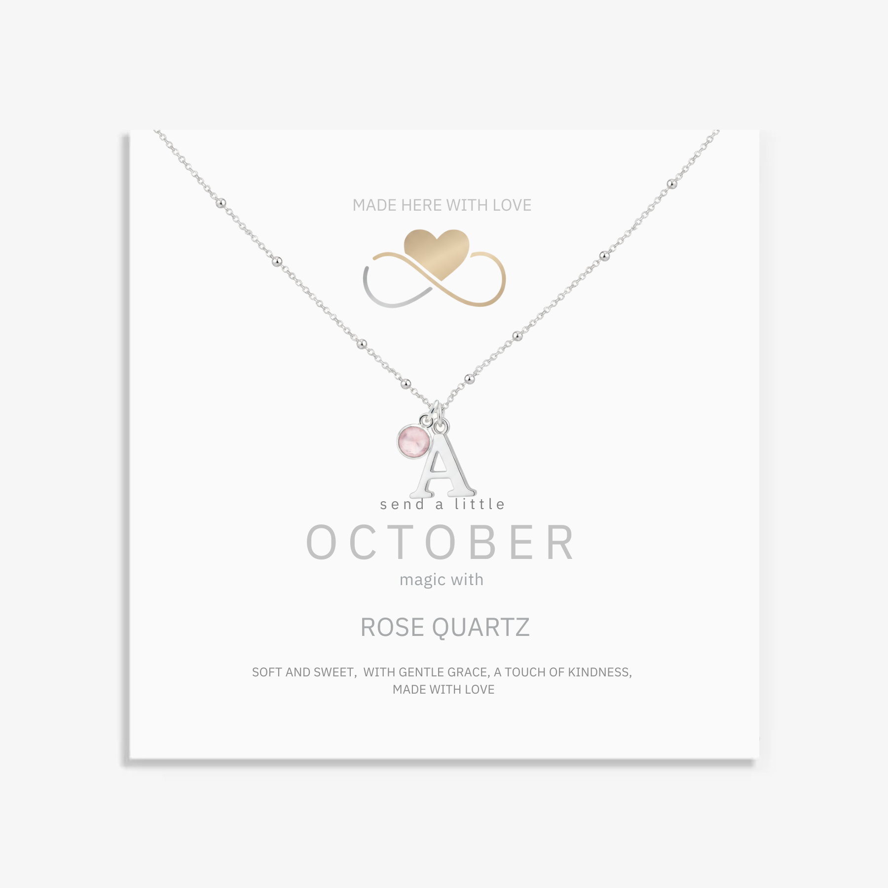 Initial & October Birthstone Necklace | Personalised Rose Quartz Gift