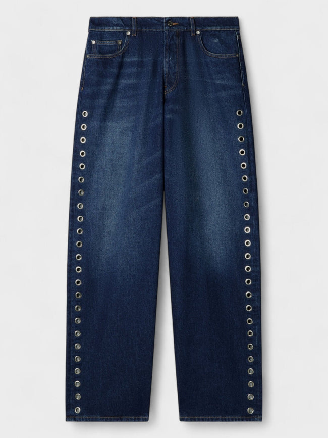 Off-White Eyelet Loose Fit Jeans Medium Blue