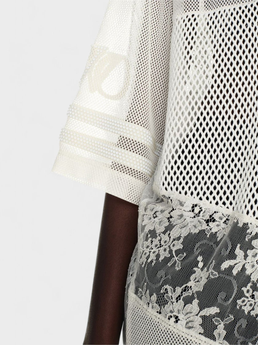 Off-White Lace & Mesh Sport Top White