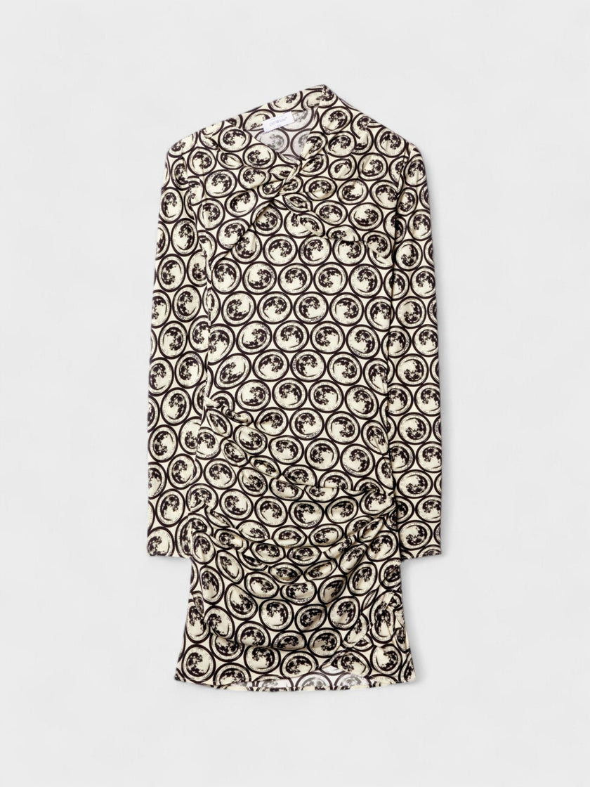 Moon-print Gathered Asymmetric Dress