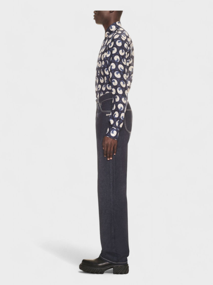 Off-White Off Embroidered Loose Jeans Blue